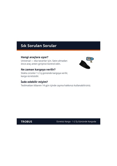 Trobus Oto Elektronik Anten Köpek Balığı Silikon Tabanlı 17x7,5 Cm Parlak Siyah