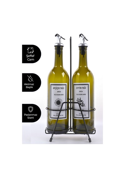 2 Adet Akıtmaz Amber 750 Ml Etiketli Yağlık Yağdanlık Ve Siyah St