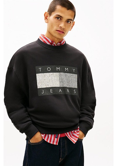 Tommy Hilfiger Tjm 90s Distressed Logolu Sweatshirt-13145 Siyah