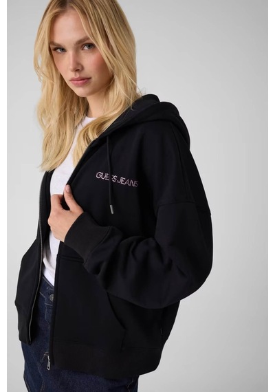 Guess Stras Taşlı Fermuarlı Siyah Kadın Sweatshirt W6yq10k3872