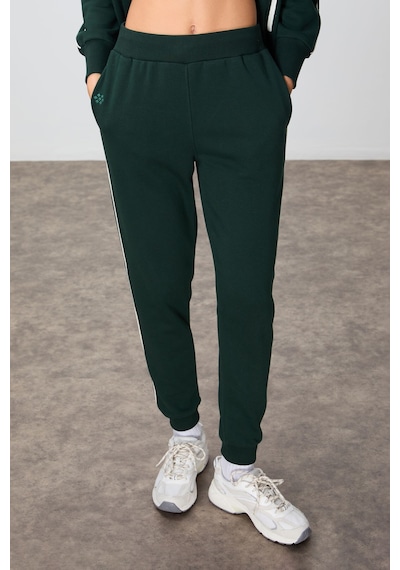 Tommy Life Çam Yeşili Kompakt Pamuklu Kalın Pürüzsüz Dokulu Dik Yaka Oversize Fit Kadın Eşofman Takım - 95340 Yeşil