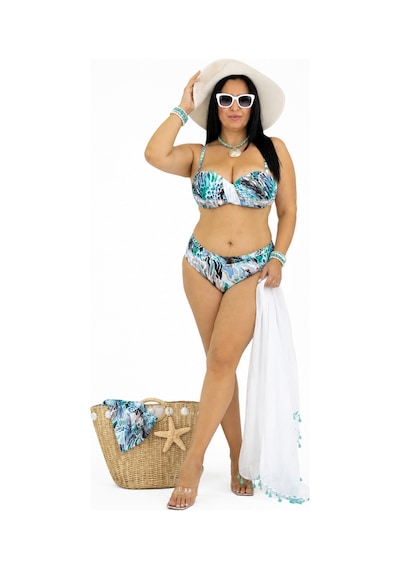Büyük Beden Desenli Sabit Kaplı Toparlayıcı Yüksek Bel Kadın Bikini Takım