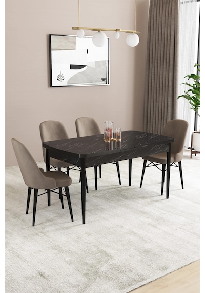 Familieconcept Almira Serisi, Siyah Mermer Desen 80x132 Açılabilir Mdf Mutfak Masası Takımı 4 Adet Sandalye Cappucino Familieconcept Almira Serisi, Siyah Mermer Desen 80x132 Açılabilir Mdf Mutfak Masası Takımı 4 Adet Sandalye Cappucino