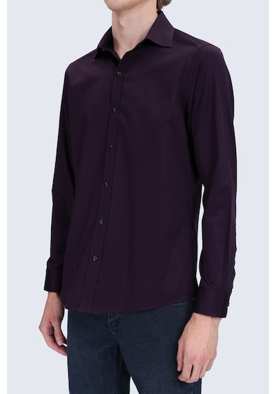 Hatemoğlu Kırmızı Slim Fit Açık İtalyan Yaka 100% Pamuk Uzun Kollu Spor Gömlek