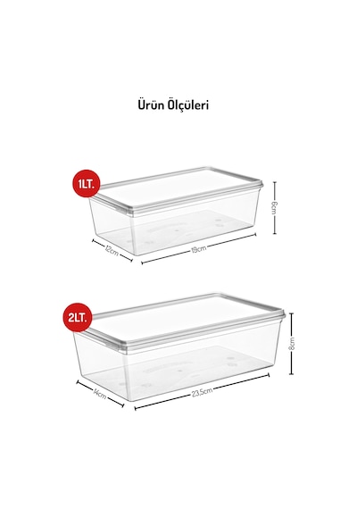 12'li Set Kendinden Kapaklı Derin Dondurucuya Uygun Saklama Kabı 1 Lt. Ve 2 Lt. Şeffaf