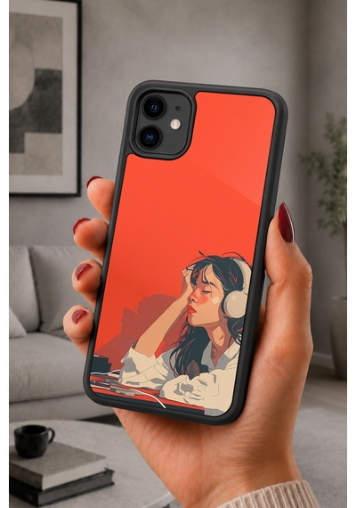 İphone 11 Uyumlu Kulaklık Desenli Kamera Korumalı Darbelere Dayanıklı Kılıf 1214-kulaklık-iphone11