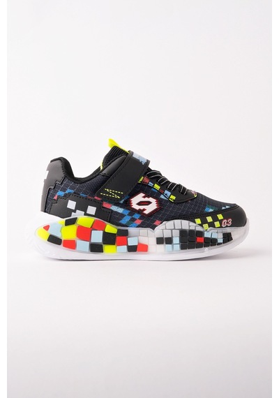 Muggo Block Renkli Blok Tabanlı Cırtlı Ve Bağcıklı Çocuk Sneaker Spor Ayakkabı Siyah