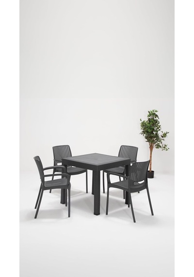Rattan Lüx 80x80 Bahçe&balkon&teras Masa Seti - Antrasit Diğer