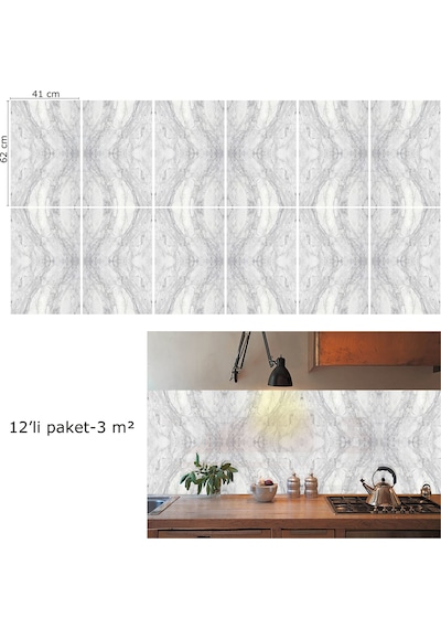 Tink Kendinden Yapışkanlı Gri Ağ Desenli Pvc Panel 41x62 Cm