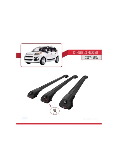 Citroen C3 Picasso 2007 - 2017 Arası İle Uyumlu Ace-1 Ara Atkı Tavan Barı Siyah 3 Adet Bar