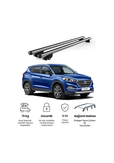 Kanca Hyundai Tucson 2018 Ve Sonrası Uyumlu Gri Kilitli Ara Atkı 120cm Port Bagaj Tavan Barı