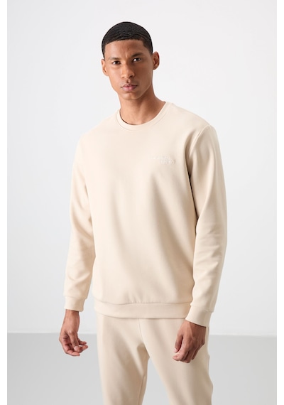 Tommy Life Bej Pamuklu Kalın Yumuşak Dokulu Comfort Fit Nakışlı Erkek Eşofman Takım - 85254 Bej