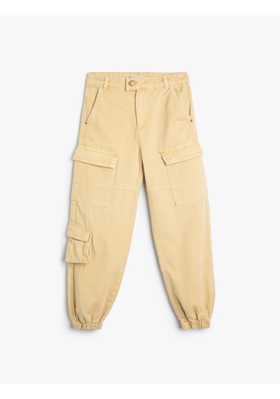 Koton Jogger Kargo Cepli Pantolon Düğmeli Pamuklu Bej 5wkg40004ad Ekru