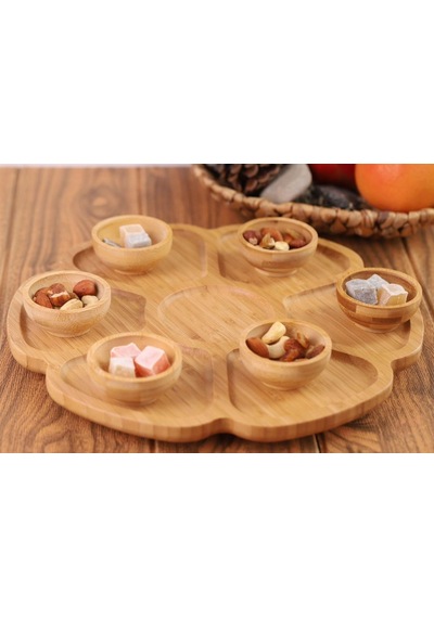 Bambum - 7 Parça Mini Sosluklu Dönen Servis Tabağı Bambu