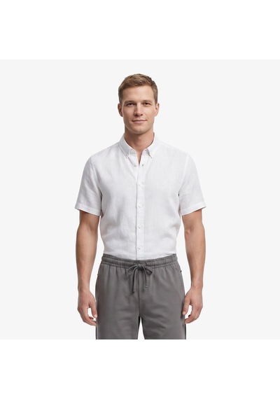 Nautica Erkek Açık Gri Regular Fit Kısa Kollu Keten Gömlekdüzw65100t