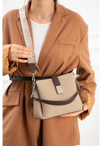 Just Polo Kadın Polo Kumaş Jp Gümüş Logolu Şık El Ve Omuz Çantası Shoulder Bag Ebat: 23 X 18 Cm Vizon - Kahverengi