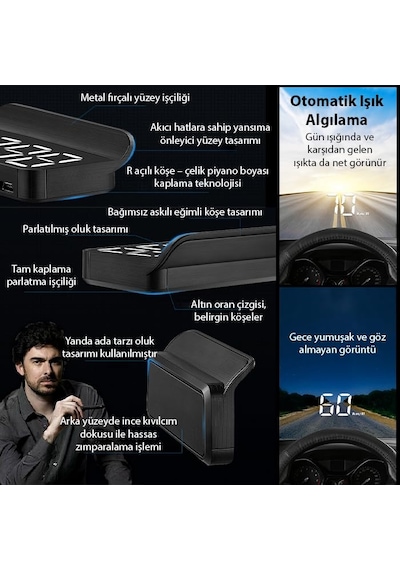 Ally M3 Hud Obd2 Head-up Display Dijital Hız Göstergesi E-obd Ve Gps Destekli Obd Arayüzlü - Alarmlı Ön Cam Ekran