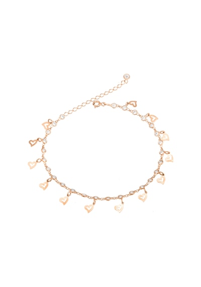 Brezza Lusso Jewelry Kalp Figürlü Zirkon Taşlı Gümüş Kadın Ayak Halhal Rose