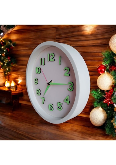 Fosforlu  Duvar Saati Çap 22 Cm Altın Rengi + Zincir Kolye