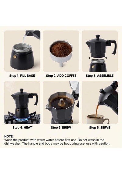 Deconox Siyah Moka Pot 3 Fincanlık, 180 Ml Alüminyum Espresso Dem