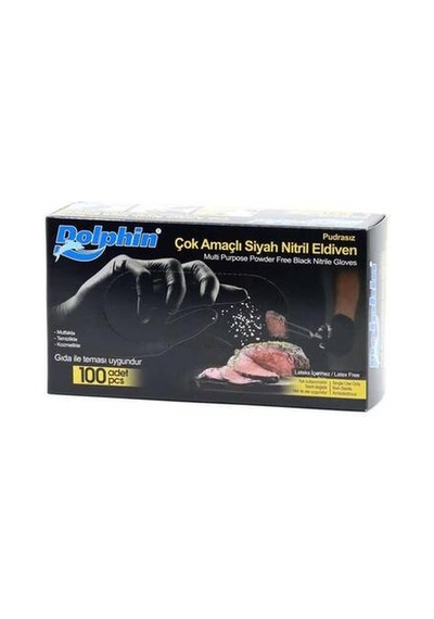 Dolphin Pudrasız Siyah Nitril Eldiven Orta M - 100 Adet