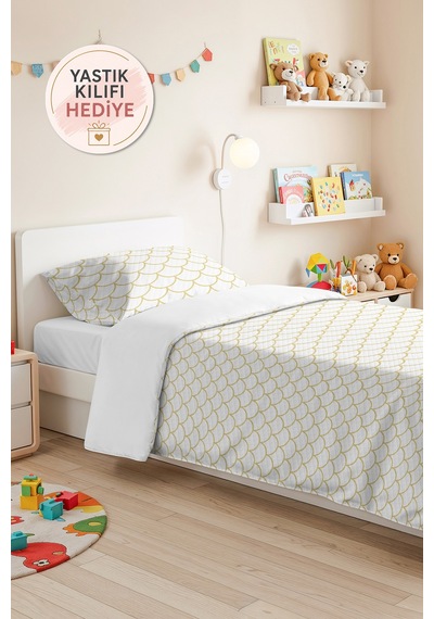 Sarı Geometrik Modern Genç Odası Tek Kişilik Pike Takımı - Minimal 160x220 Cm Kapitone Yatak Örtüsü Doğal Koru Gölgesi