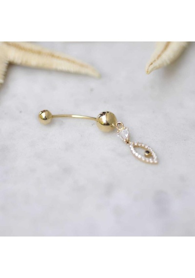 Taşlı Balık Göbek Piercing Altın