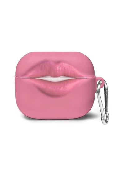 Caseonn Apple Airpods Uyumlu 5 Kılıf Kabartmalı Dudak Lip Pembe