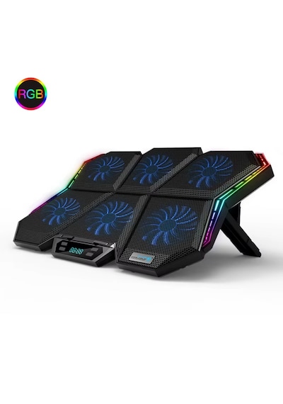 Rgb Işıklı 6 Fanlı 7 Kademeli Lcd Göstergeli Notebook Laptop Soğutucu Stand Coolcold 17 İnç Sessiz