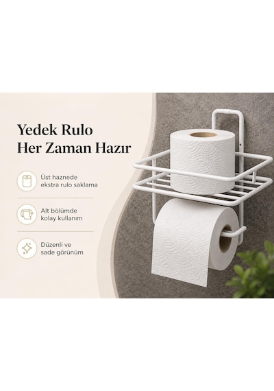 Yapışkanlı Beyaz Tuvalet Kağıtlığı, Yedek Rulo Hazneli Wc Kağıtlık, Duvar Tipi Banyo Tuvalet Kağıdı Askısı, Delmeden Kolay Kurulumlu Banyo Düzenleyici Diğer