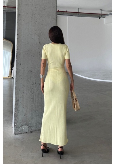 Denivy Düz Formlu Triko Maxi Elbise Dnv-000134 Sarı