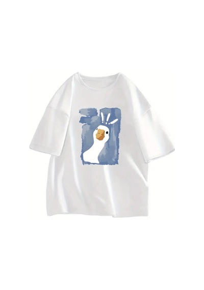 Tarzsokak Curious Duck Baskılı Beyaz