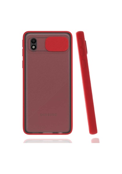 Noktaks - Galaxy Uyumlu A01 Core Uyumlu - Kılıf Slayt Sürgülü Arkası Buzlu Lensi Kapak - Kırmızı - T16854 Kirmizi