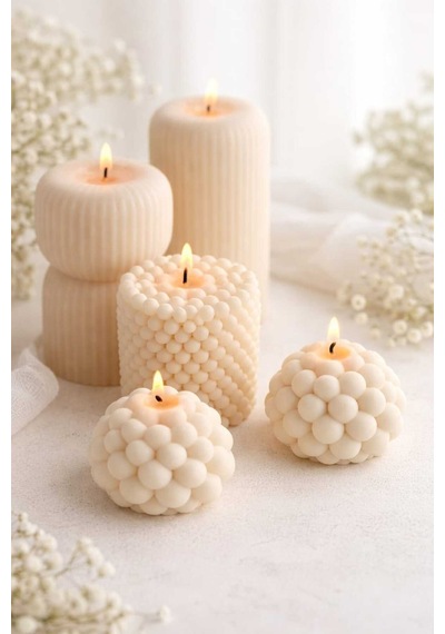 El Yapımı Bubble Mum Seti 3 Lü Dekoratif Şık Mum Pinterest Stil Minimal Tasarım Beyaz - 855557808 Beyaz