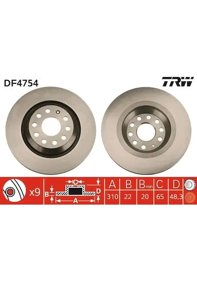Vw Golf 5 Arka Fren Diski 2007-2008 Trw Df4754 2adettir