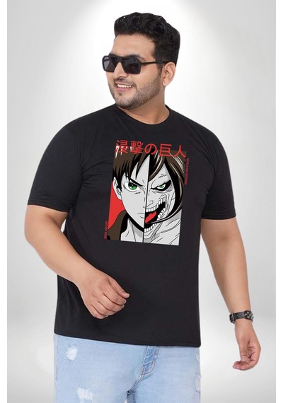 Angemiel Anime Titan Saldırısı Siyah Büyük Beden Erkek Kadın Unisex Basic Ön Baskılı Tişört Siyah