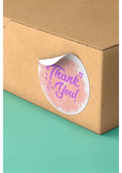 Pembe Suluboya Mor Thank You Sticker 3x3cm St2209 Çok Renkli