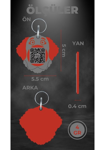 Petjoo 27.Figo Kırmızı-Gri Qr'lı Köpek Künyesi