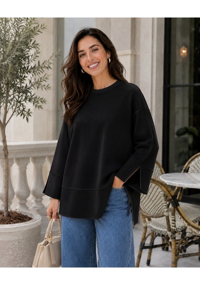 Unika Boutique Kadın Oversize Yırtmaçlı Uzun Kollu Salaş Bluz siyah