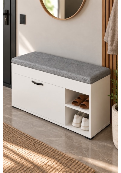 Sulorahome Puflu Ayakkabılık Bench Beyaz 90 Cm