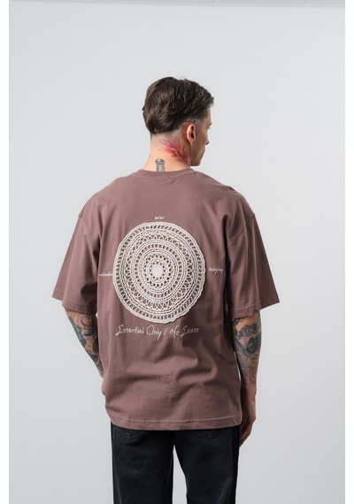 Respire Erkek Essential Nakış Detaylı Oversize T-shirt Kahve