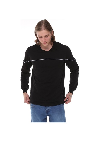 Uniprom Uzun Kollu T- Shirt Penye Polo Yaka %100 Pamuk Siyah Erkek Siyah