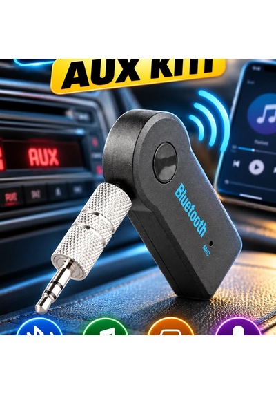 Bluetooth Aux Araç Kiti Siyah Kablosuz Müzik Aktarım Adaptörü