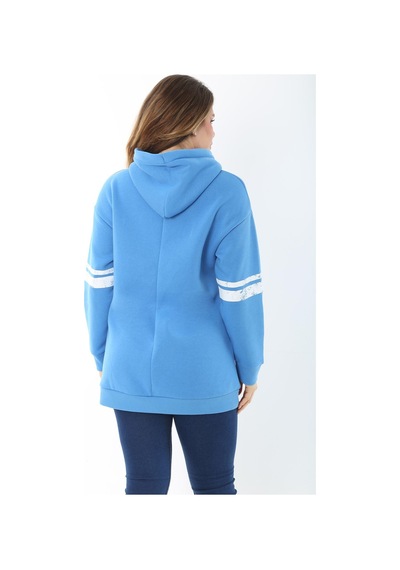 Şans Kadın Büyük Beden Mavi İçi Şardonlu Üç İplik Kapşonlu Sweatshirt 65n37464-mavi Mavi