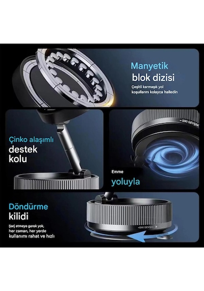 Cs 360 Derece Dönebilen Güçlü Vakumlu Magsafe Araç İçi Ve Masa Üstü Halka Telefon Tutucu