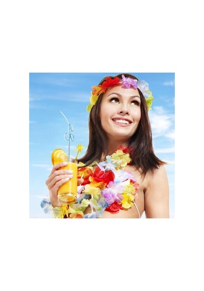 Rengarenk Hawaii Kolye Taç Bileklik Seti 4 Parça Bx40