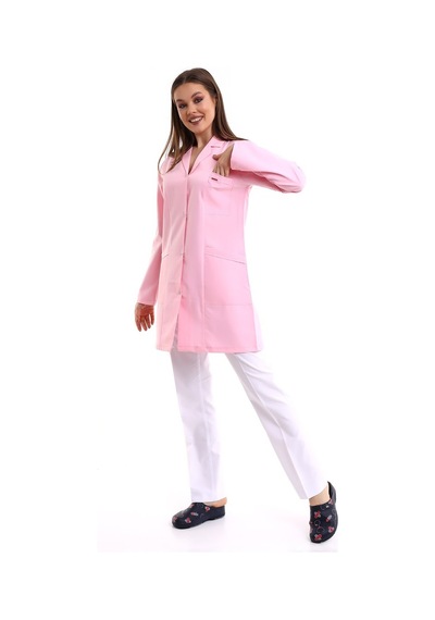Doktor Öğretmen Kadın Önlük Ara Boy Ceket Yaka - 12 Açık Pembe-6360-12 A.pembe