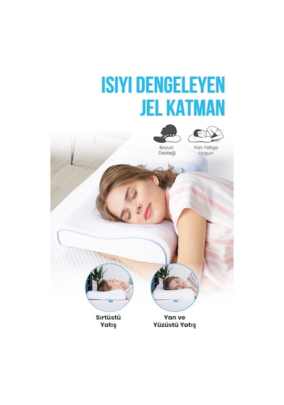 Viscofoam Terletmeyen Boyun Destekli Ortopedik Yastık Jelli Visco Yastık - 57x37x10-7cm