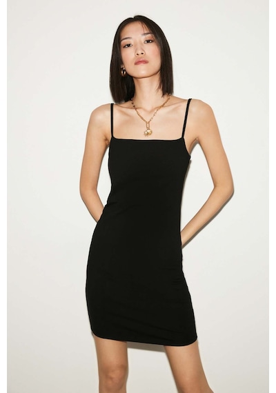 Ethıquet Rose Kadın Askılı Slim Fit Mini Siyah Elbise