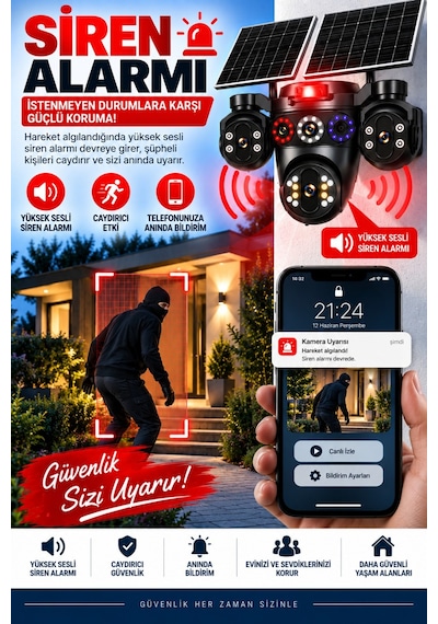 20mp 4 Lensli Solar Güvenlik Kamerası 16x Dijital Zoom Çift Solar Panel Full Hd Gece Görüş Siren Hieasy